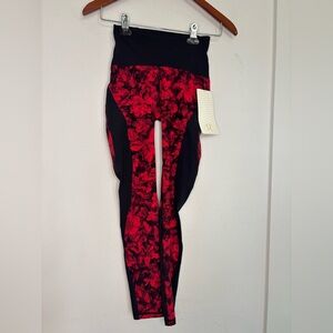 LULULEMON NWT RED FLORAL PRINT LINED FULL LENGTH LEGGINGS SZ 2